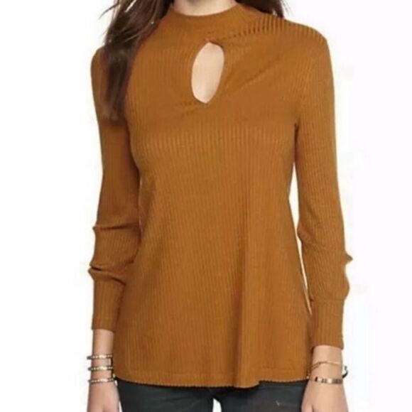 Free People We the Free Ribbed Mock Neck Keyhole Detail Tunic Sweater Top - Picture 1 of 4